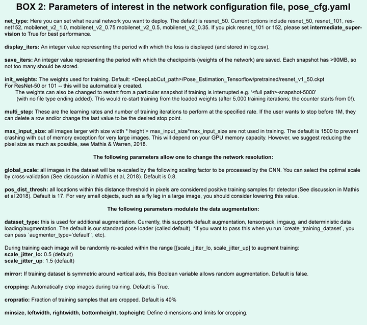 Box 2 - Single Animal TensorFlow Configuration File Glossary